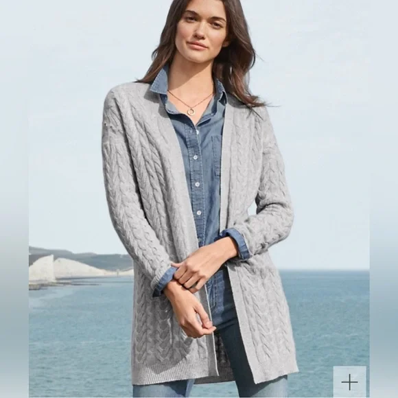 Garnet Hill Cashmere Cable Knit Open Cardigan - Picture 14 of 16